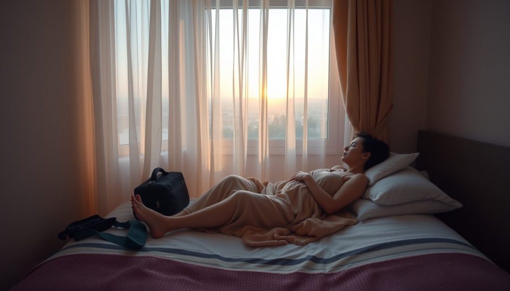 Serene hotel room moment capturing rest and renewal during travel
